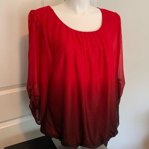 Roz & Ali 2X Red Sparkle Bubble Hem Top